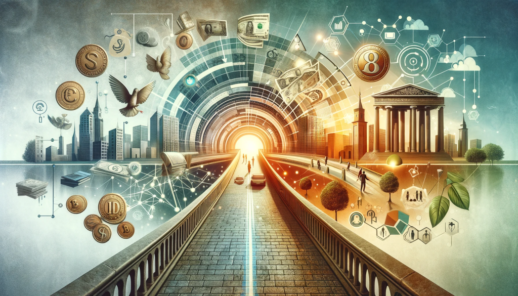 the concept of a paradigm shift in the financial industry, embodying the themes of progression, transformation, and empowerment in a modern, engaging style.