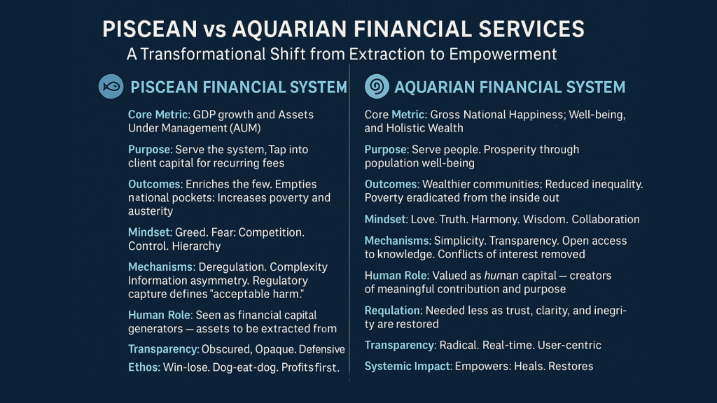 Table comparing Piscean with Aquarian Financial Services